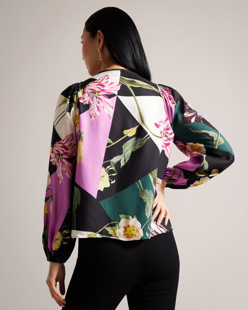 DARCELY-Tops-Boxy Long Sleeved Top with Skinny Neck Tie- Ted Baker Romania